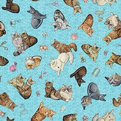 Quilt Room Kitties | Cat Toss - Turquois