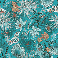 Dahlias at Dusk | Dahlias & Butterflies - Teal