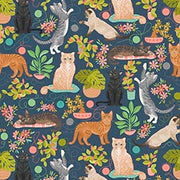 Curious Kittycats | Cats & Plants - Dk Blue