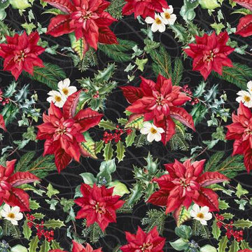 Holiday Splendor | Crimson Blooms - Black