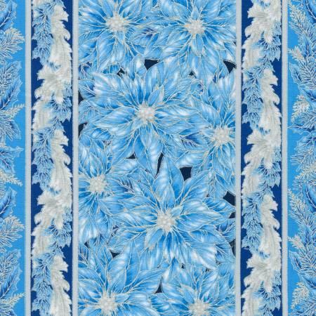 Holiday Flourish | Blue Poinsettia Stripe
